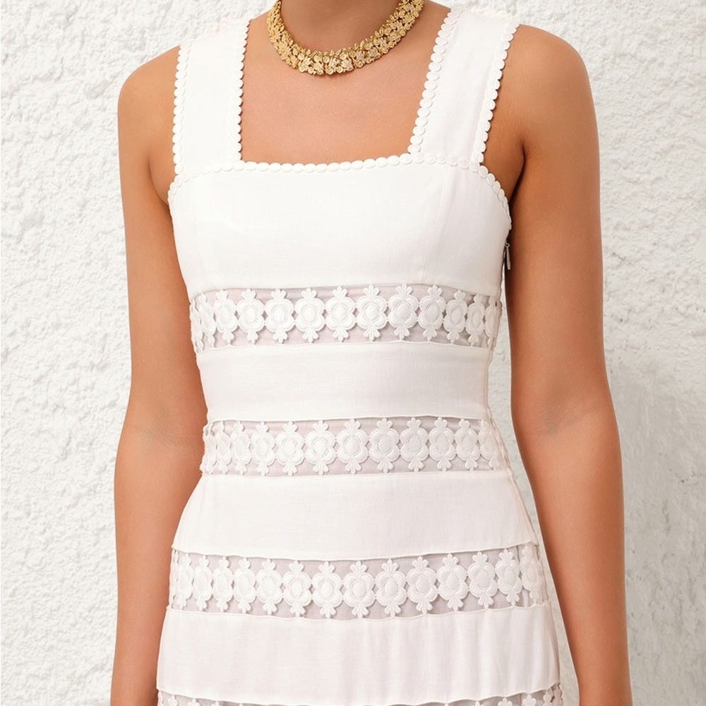 Zimmermann Pop Trimmed White Lace Midi Dress - Picture 4 of 7